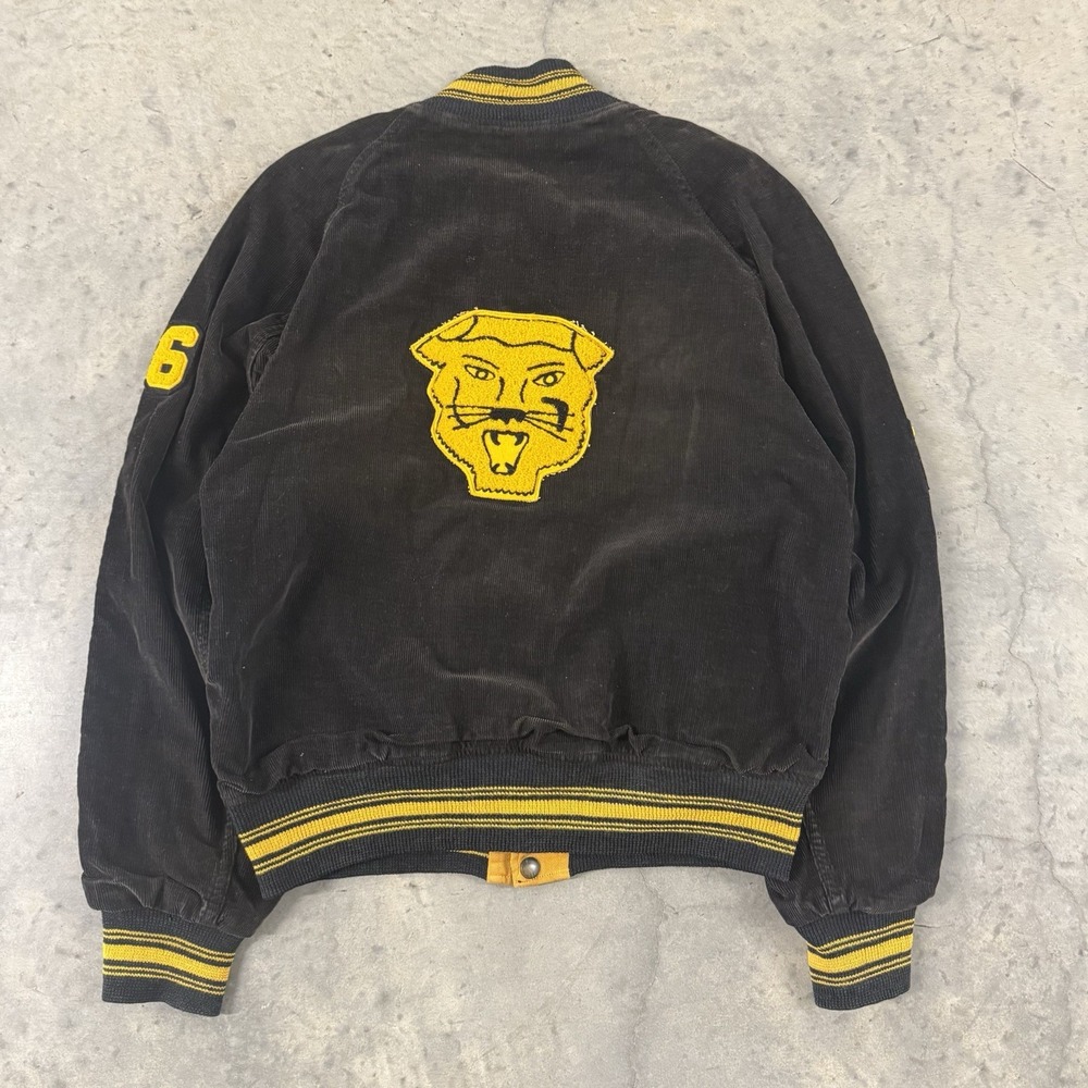 Vintage 50s Black Corduroy Varsity Reversible Jacket Elba Tigers Safe Brand 40